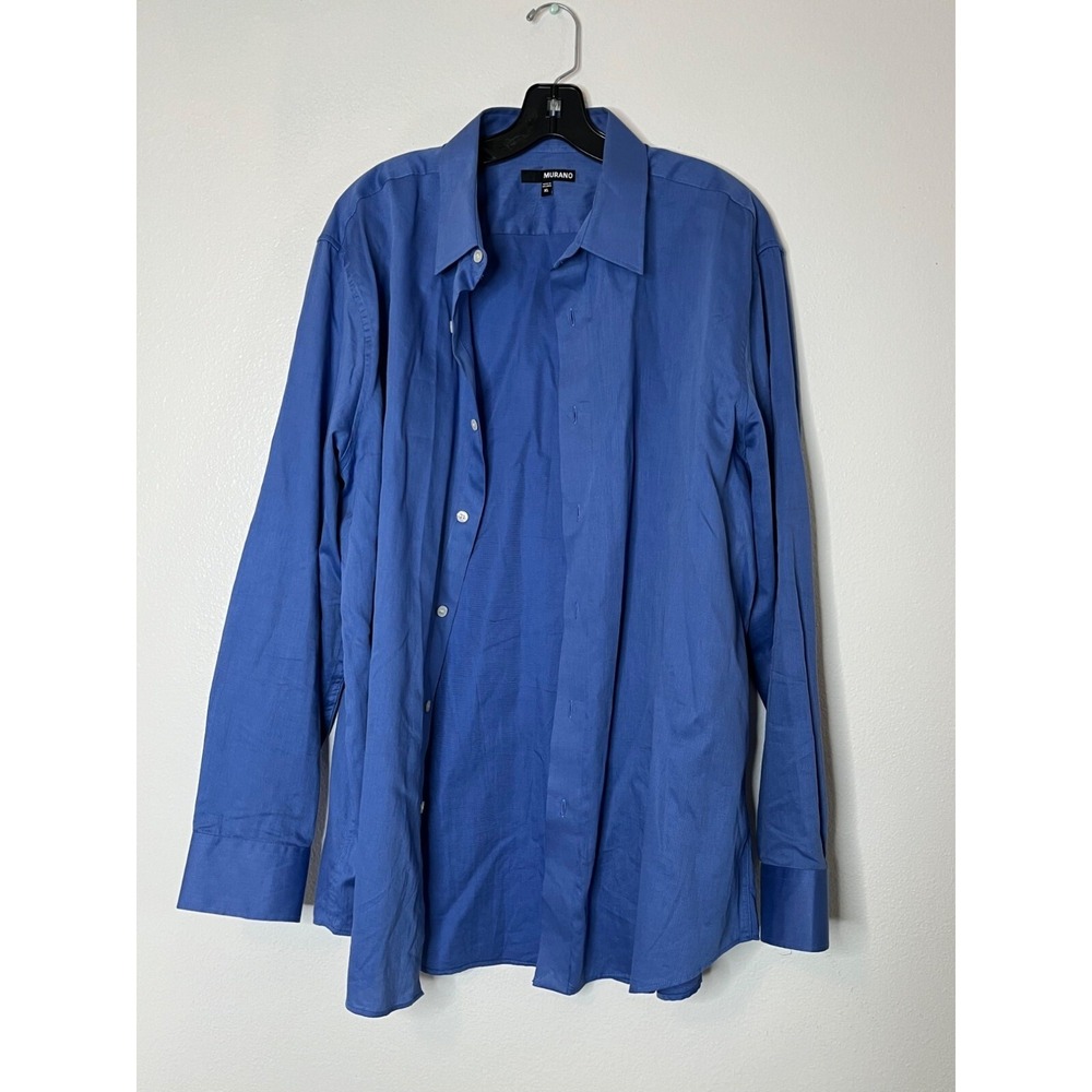 Murano Mens XL Blue Button-Down Dress Shirt Long Sleeve 100% Cotton Made In Sri